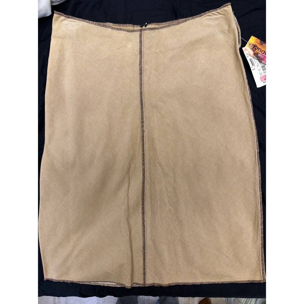 Jonathan Martin Champagne Tan Corduroy Midi Skirt Contrast Stitch Size 9 NWT